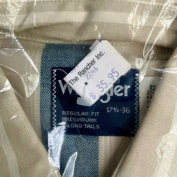 Vintage Wrangler Western Shirt – Beige & Blue Stripe – Size 17½ x 36 – NWT - Picture 2 of 4